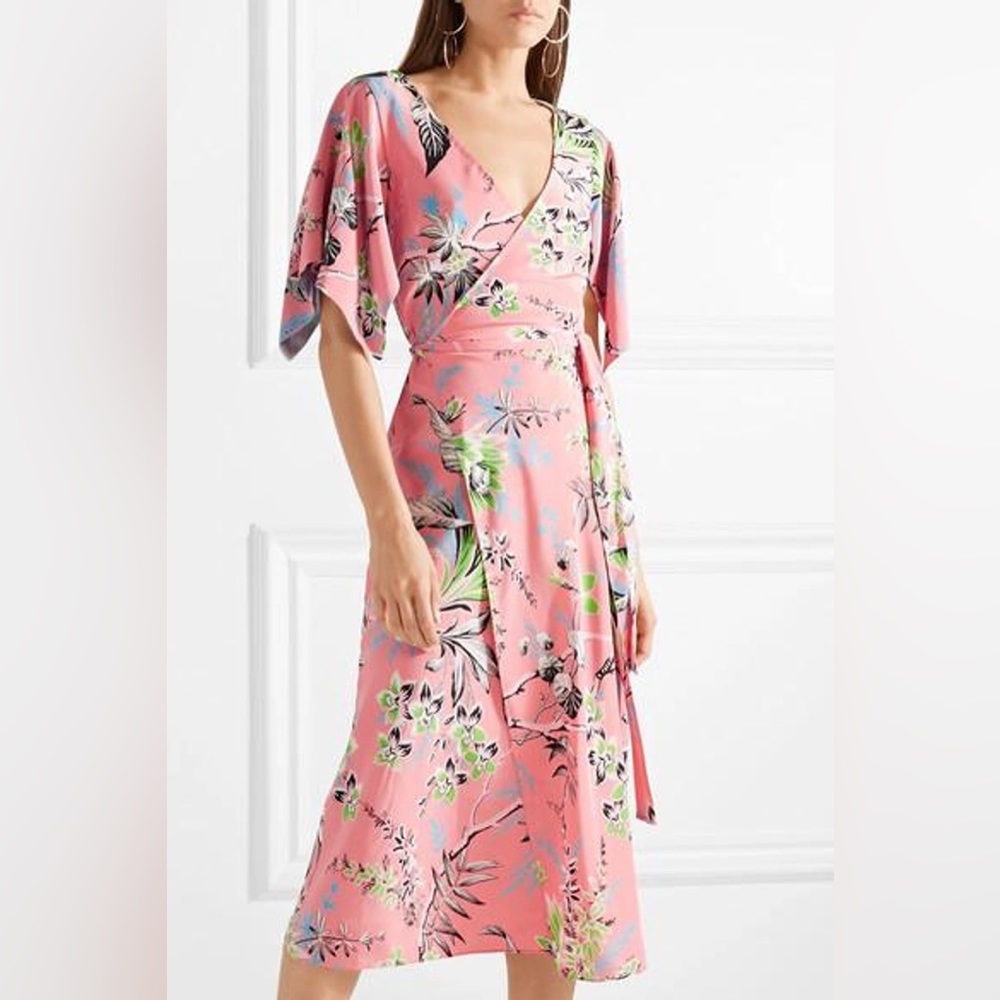 Diane Von Furstenberg Floral-print Silk Crepe De Chine Wrap Dress In Pink Print